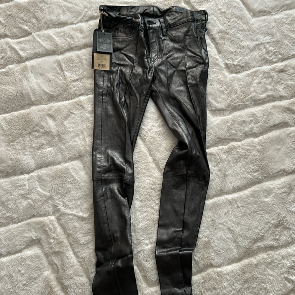 New Rag & Bone Anthracite Skinny Leather Pants Size 27 30” inseam
